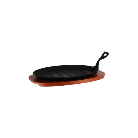 04121 Chef Inox Cast Iron Steak Sizzler Black Hammerstone w/ Handle 290x180mm