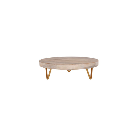 04744 Chef Inox Serve Mangowood Whitewash Round Display Stand Metal Legs 300x90mm