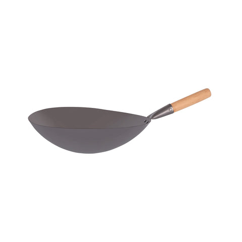 05235 Chef Inox Asian Woks Wood Handle Iron Wok 355mm