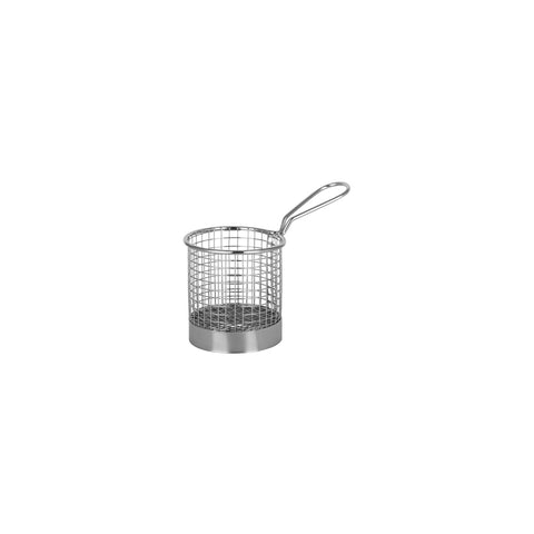 07682 Chef Inox Display Baskets & Bowls Round Wire Serving Basket w/ Handle 90x95mm