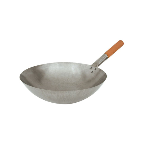 20563 Chinese Cooking Utensils Round Iron Wok w/ Wood Handle 330mm
