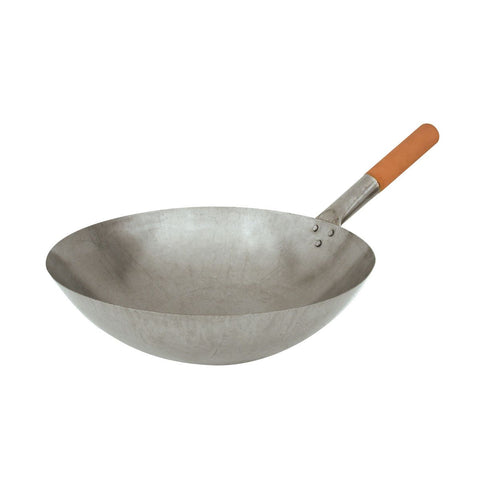 20564 Chinese Cooking Utensils Round Iron Wok w/ Wood Handle 360mm
