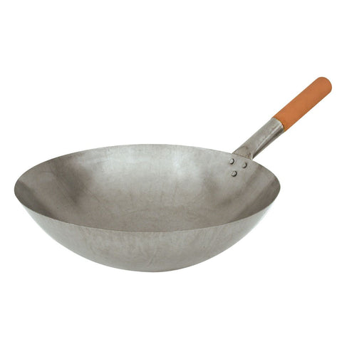 20565 Chinese Cooking Utensils Round Iron Wok w/ Wood Handle 380mm