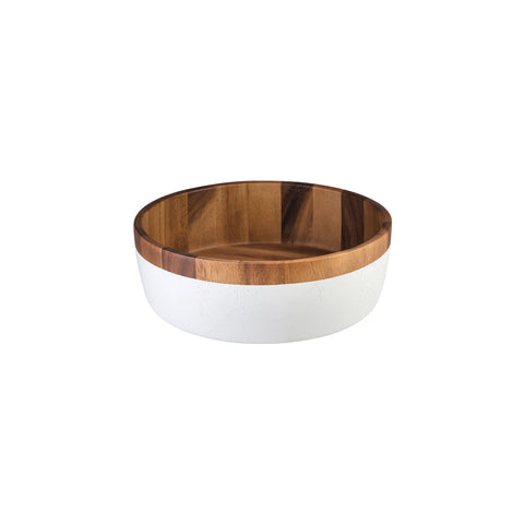 76715 Buffetware Moda Brooklyn Acacia Wood Display Bowl w/ White Base 300x100mm
