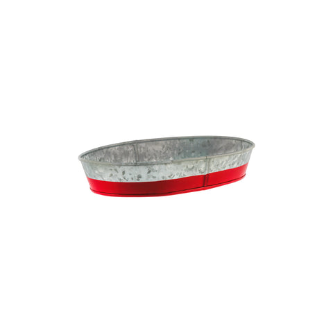 78652 Chef Inox Coney Island Oval Galvanised Tray w/ Red Base Small 240x150x45mm