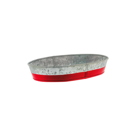 78662 Chef Inox Coney Island Oval Galvanised Tray Plain w/ Red Base Large 275x185x45mm