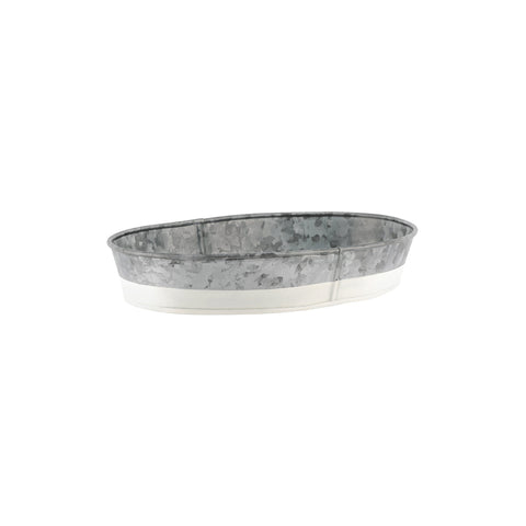 78664 Chef Inox Coney Island Oval Galvanised Tray Plain w/ White Large 275x185x45mm