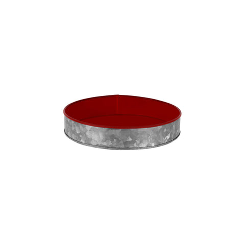 78672 Chef Inox Coney Island Round Galvanised Tray Plain w/ Red Internal Small 240x45mm