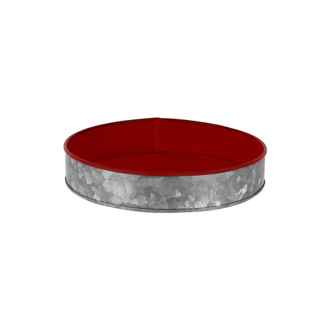 78682 Chef Inox Coney Island Round Galvanised Tray Plain w/ Red Internal Large 330x45mm