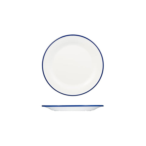 91675-BL Ryner Melamine Evoke White with Blue Rim Round Plate - Wide Rim 220mm