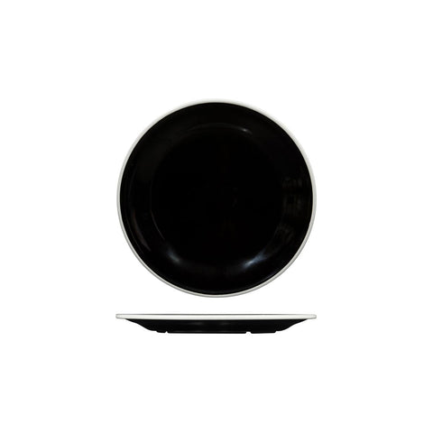 91675-WB Ryner Melamine Evoke Black with White Rim Round Plate - Wide Rim 220mm