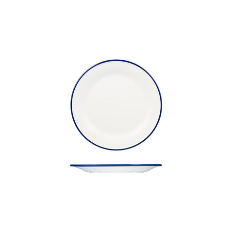 91676-BL Ryner Melamine Evoke White with Blue Rim Round Plate - Wide Rim 270mm