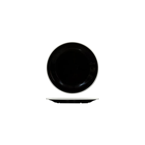 91676-WB Ryner Melamine Evoke Black with White Rim Round Plate - Wide Rim 270mm