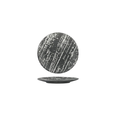 94206-GY Luzerne Drizzle Grey With White Dinnerware Collection Drizzle Grey With White Round Flat Coupe Plate 160mm