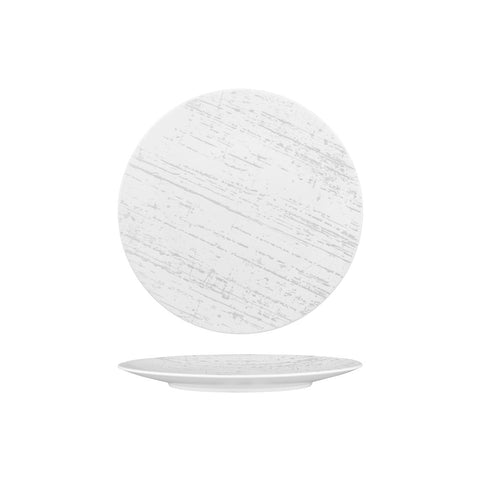 94209-W Luzerne Drizzle White With Grey Dinnerware Collection Drizzle White With Grey Round Flat Coupe Plate 225mm