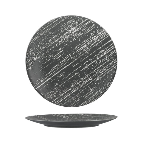 94211-GY Luzerne Drizzle Grey With White Dinnerware Collection Drizzle Grey With White Round Flat Coupe Plate 280mm