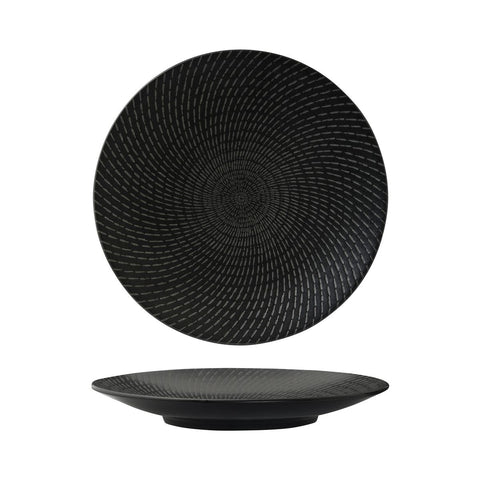 94911-BK Luzerne Zen Black Swirl Dinnerware Collection Zen Black Swirl Round Coupe Plate 275mm