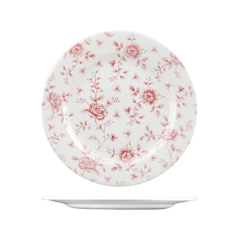 9971330 Churchill Vintage Prints Dinnerware Collection Cranberry Rose Chintz Round Plate - Wide Rim 305mm