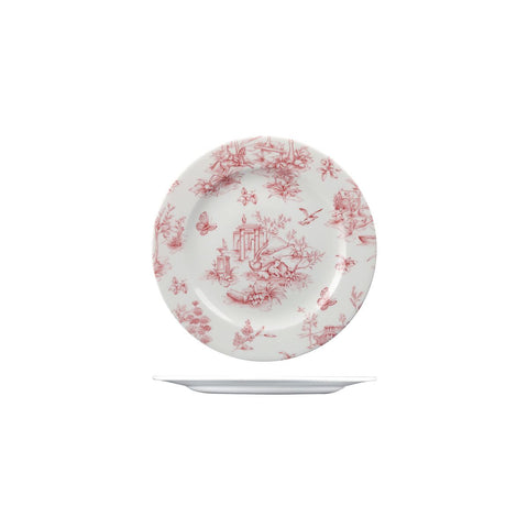9971521 Churchill Vintage Prints Dinnerware Collection Cranberry Toile Round Plate - Wide Rim 215mm