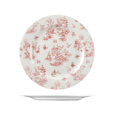 9971530 Churchill Vintage Prints Dinnerware Collection Cranberry Toile Round Plate - Wide Rim 305mm