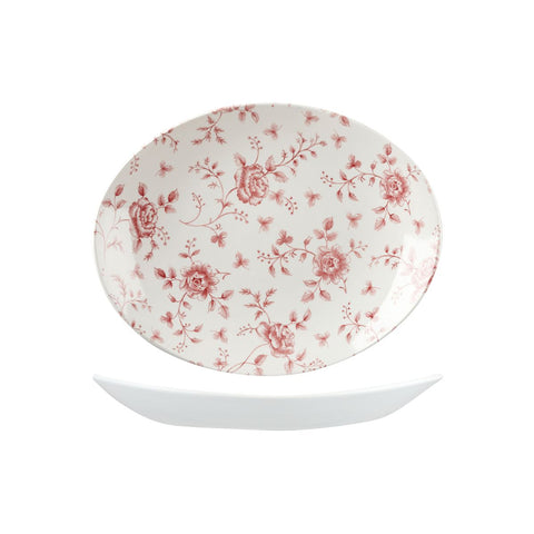 9972332 Churchill Vintage Prints Dinnerware Collection Cranberry Rose Chintz Oval Coupe Plate 317x254mm