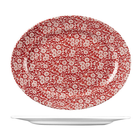 9972636 Churchill Vintage Prints Dinnerware Collection Cranberry Victorian Calico Oval Plate - Wide Rim 365x290mm