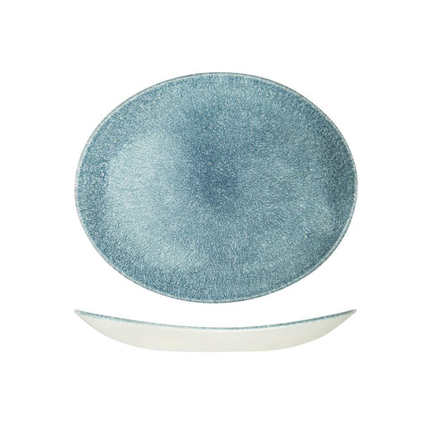 9976227-TB Churchill Studio Prints Raku Topaz Blue Dinnerware Collection Raku Topaz Blue Oval Coupe Plate 270x229mm