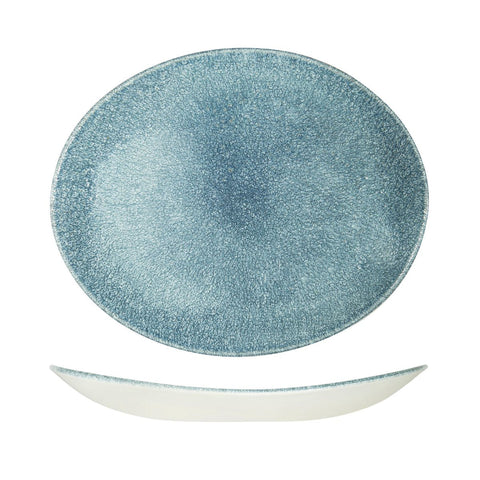 9976232-TB Churchill Studio Prints Raku Topaz Blue Dinnerware Collection Raku Topaz Blue Oval Coupe Plate 317x255mm