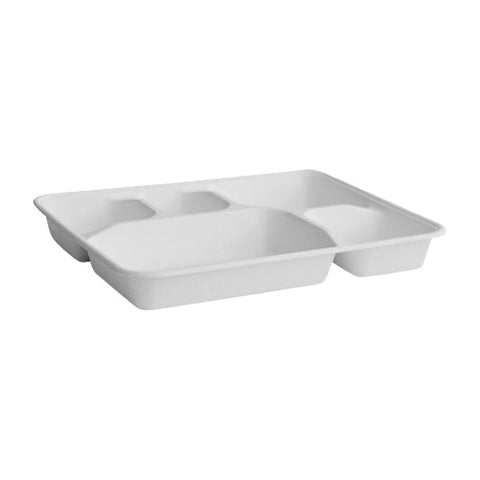 EBENTO-5C Sugarcane Compartment Trays & Lids Sugarcane 5 Compartment Base White 282x220x37mm (200/Ctn)