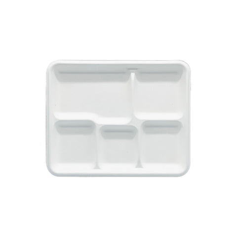 EGP10-5 Sugarcane Plates Sugarcane Rectangular Plate 5 Compartment 230x254mm / 9x10" (500/Ctn)