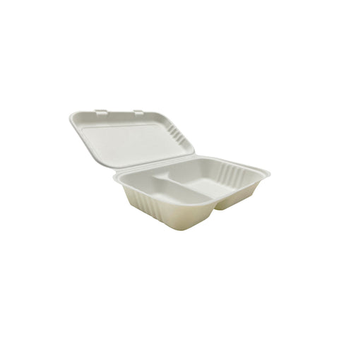 EGP96-2 Sugarcane Clamshells Sugarcane Sanck Pack 2 Compartment 155x229x45mm / 6x9" (200/Ctn)