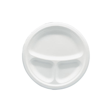 EGP9R-3 Sugarcane Plates Sugarcane Round Plate 3 Compartment 230mm / 9" (500/Ctn)