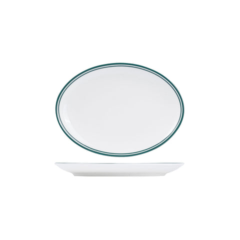 NOP26-G RAK Porcelain Nano Cru Green Dinnerware Collection Nano Cru Green Nano Cru Black Oval Coupe Plate 260x190mm