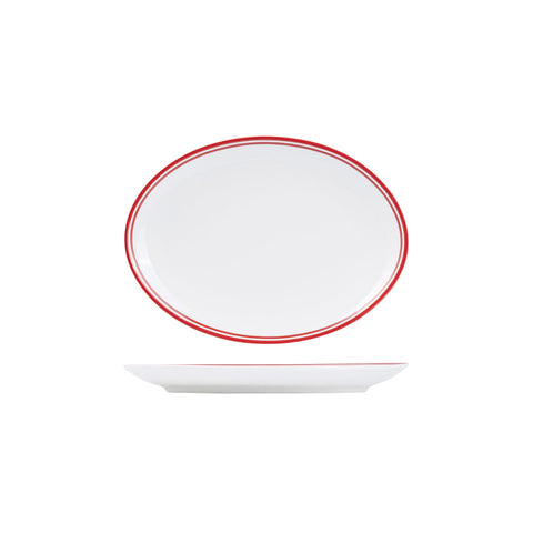 NOP26-R RAK Porcelain Nano Cru Red Dinnerware Collection Nano Cru Red Nano Cru Black Oval Coupe Plate 260x190mm