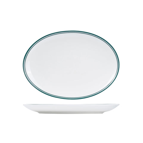 NOP32-G RAK Porcelain Nano Cru Green Dinnerware Collection Nano Cru Green Nano Cru Black Oval Coupe Plate 320x230mm