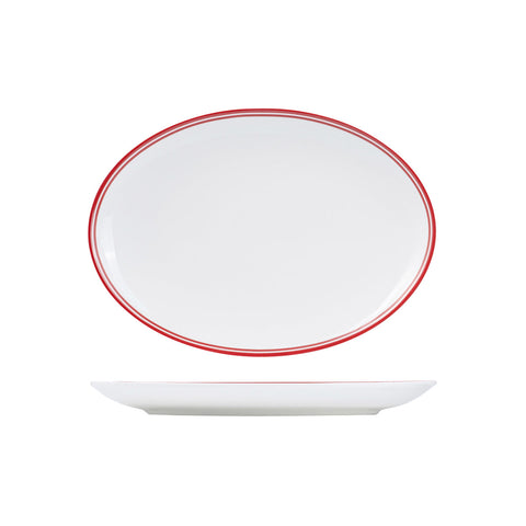 NOP32-R RAK Porcelain Nano Cru Red Dinnerware Collection Nano Cru Red Nano Cru Black Oval Coupe Plate 320x230mm