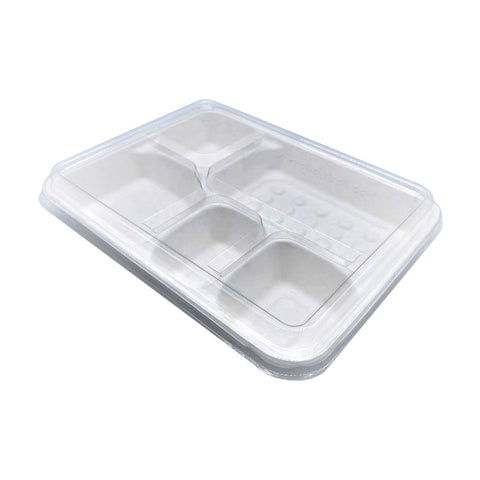 PETLID-5C Sugarcane Compartment Trays & Lids PET Lid for 5 Compartment 286x225x14mm (200/Ctn)