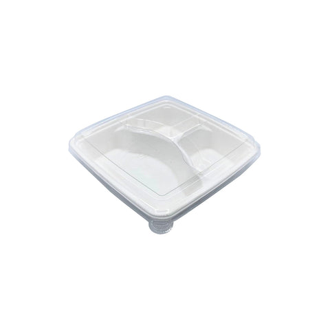 PETLIDNS-3C Sugarcane Compartment Trays & Lids PET Lid for 3 Compartment 209x209x28mm (300/Ctn)