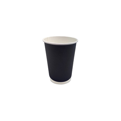 PLACF12D-B Coffee Cups Double Wall Black Coffee Cup Double Wall PLA Coated Black 12oz