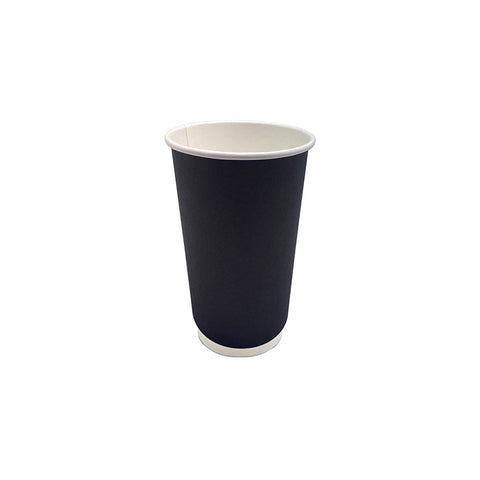 PLACF16D-B Coffee Cups Double Wall Black Coffee Cup Double Wall PLA Coated Black 16oz