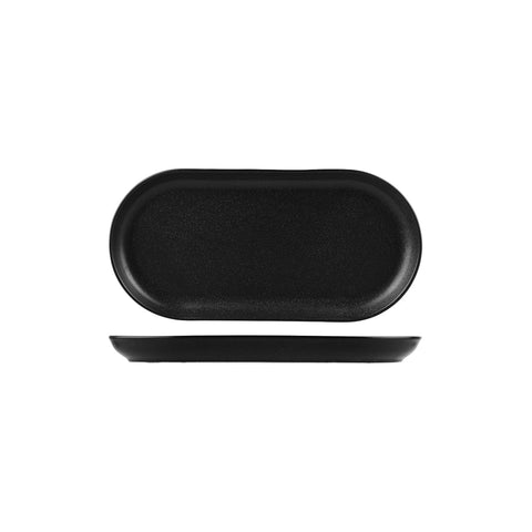 S118130GR Porcelite Seasons Graphite Dinnerware Collection Narrow Oval Coupe Plate 300x148mm