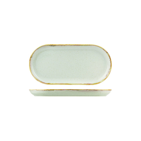 S118130ST Porcelite Seasons Sea Spray Dinnerware Collection Narrow Oval Coupe Plate 300x148mm