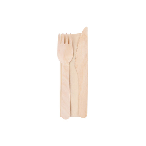 WCKFNS Wooden Cutlery Wooden Knife / Fork / Napkin Set (400/Ctn)