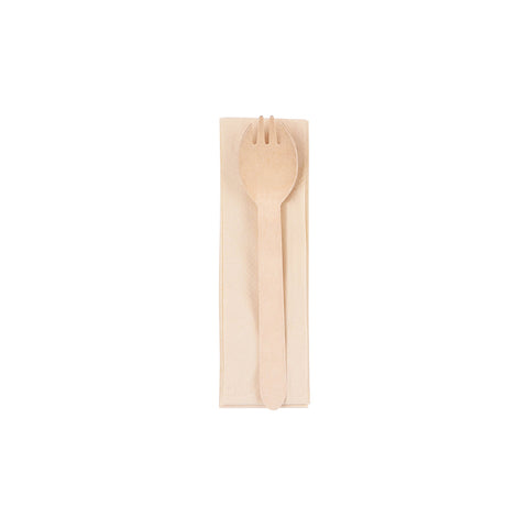 WSNSET Wooden Cutlery Wooden Spork / Napkin Set (500/Ctn)