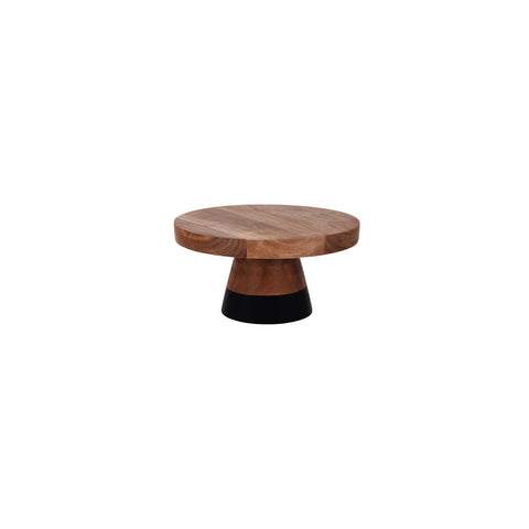04747 Chef Inox Serve Natural Acacia Round Cake Stand Black Boarder 250x125mm