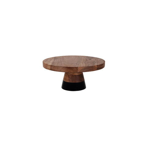 04748 Chef Inox Serve Natural Acacia Round Cake Stand Black Boarder 300x140mm