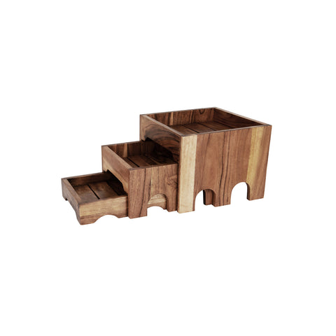 04774 Chef Inox Serve Natural Acacia 3-Tier Nesting Buffet Riser Set
