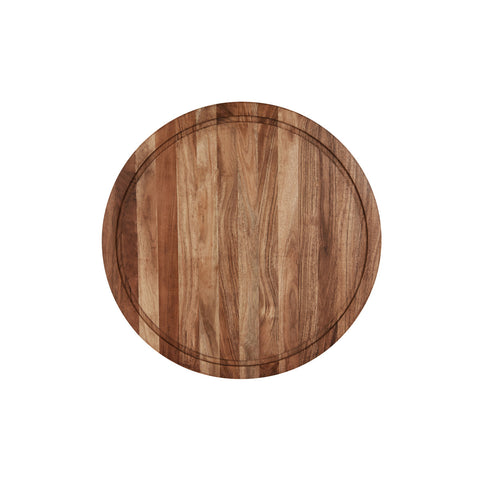 04783 Chef Inox Serve Natural Acacia Round Butchers Block w/ Inlay & Handles 530x60mm