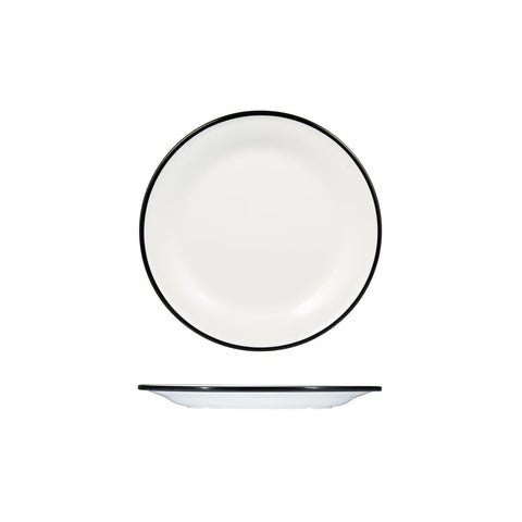 91675-BK Ryner Melamine Evoke White with Black Rim Round Plate - Wide Rim 220mm