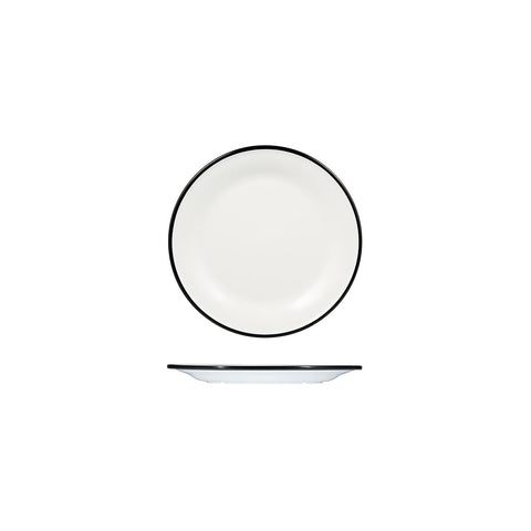 91676-BK Ryner Melamine Evoke White with Black Rim Round Plate - Wide Rim 270mm